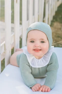 Aquarelle green baby knit bonnet