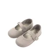 Beige canvas mary jane shoes with button