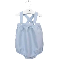 Blue baby romper linen with braces