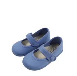 Blue canvas mary jane shoes with button