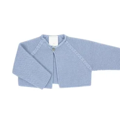 Blue short thick knit cardigan with one button