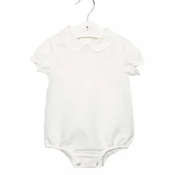 Bodysuit -blouse linen cotton short sleeves and peter pan collar