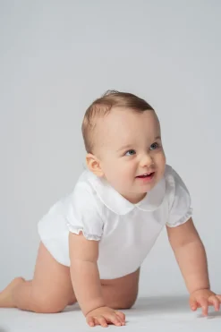 Bodysuit -blouse linen cotton short sleeves and peter pan collar