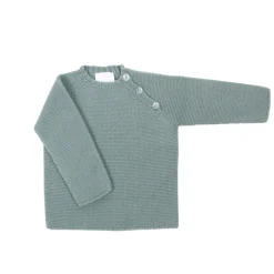 Buttoned thick knit aquarelle green sweater