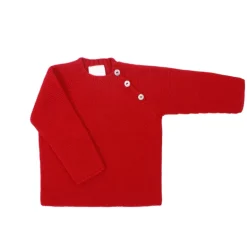 Buttoned thick knit sweater in red