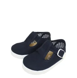 Canvas T-strap shoes in navy blue