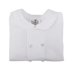 Double buttoning white linen short sleeves shirt