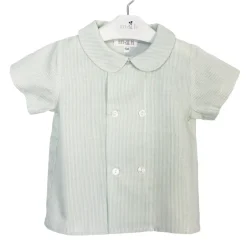 green stripes double breasted short sleeve shirt