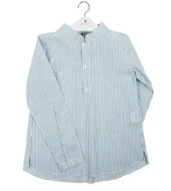 Green stripes mao shirt three buttons