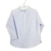 Linen blue stripes shirt three buttons