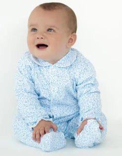 Long sleep flowers suit blue and white