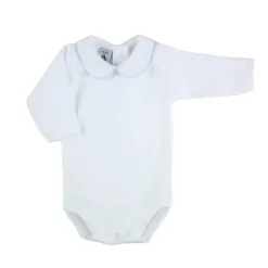 Long sleeve bodysuit with piqué Peter Pan collar in blue