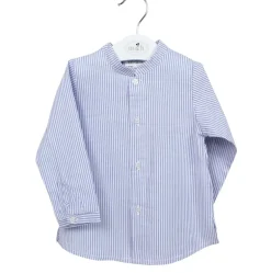 Mao collar shirt blue stripes