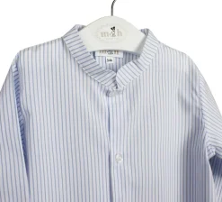 Mao collar shirt in blue thin stripes