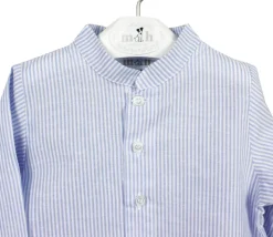 Mao collar shirt in blue stripes