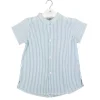 Mao collar shirt. Short sleeves green stripes