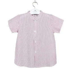 Mao collar shirt. Short sleeves red stripes