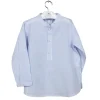 Mao collar shirt. Three buttons blue stripes