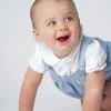 m&h baby romper blue linen cotton