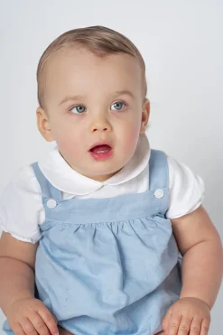 m&h baby romper blue linen cotton