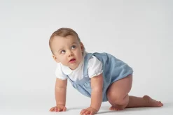 m&h baby romper blue linen cotton