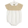 Piqué baby romper with beige knit