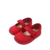 Red canvas mary jane shoes with button