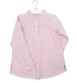 Red stripes mao shirt three buttons