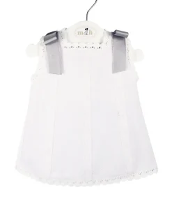 Short baby piqué dress. Grey bows