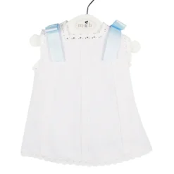 Short baby piqué dress with blue bows