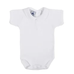 Short sleeve bodysuit with piqué Peter Pan collar with white stitch