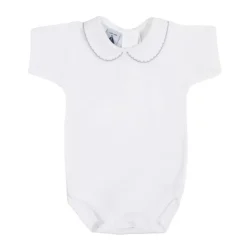 Short sleeve Bodysuit with piqué Peter Pan collar with grey stitch