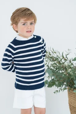 Striped sailor sweater. Navy blue and white