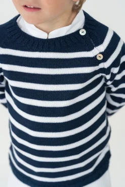 Striped sailor sweater. Navy blue and white