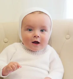 White knit baby bonnet