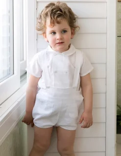 White linen short with braces
